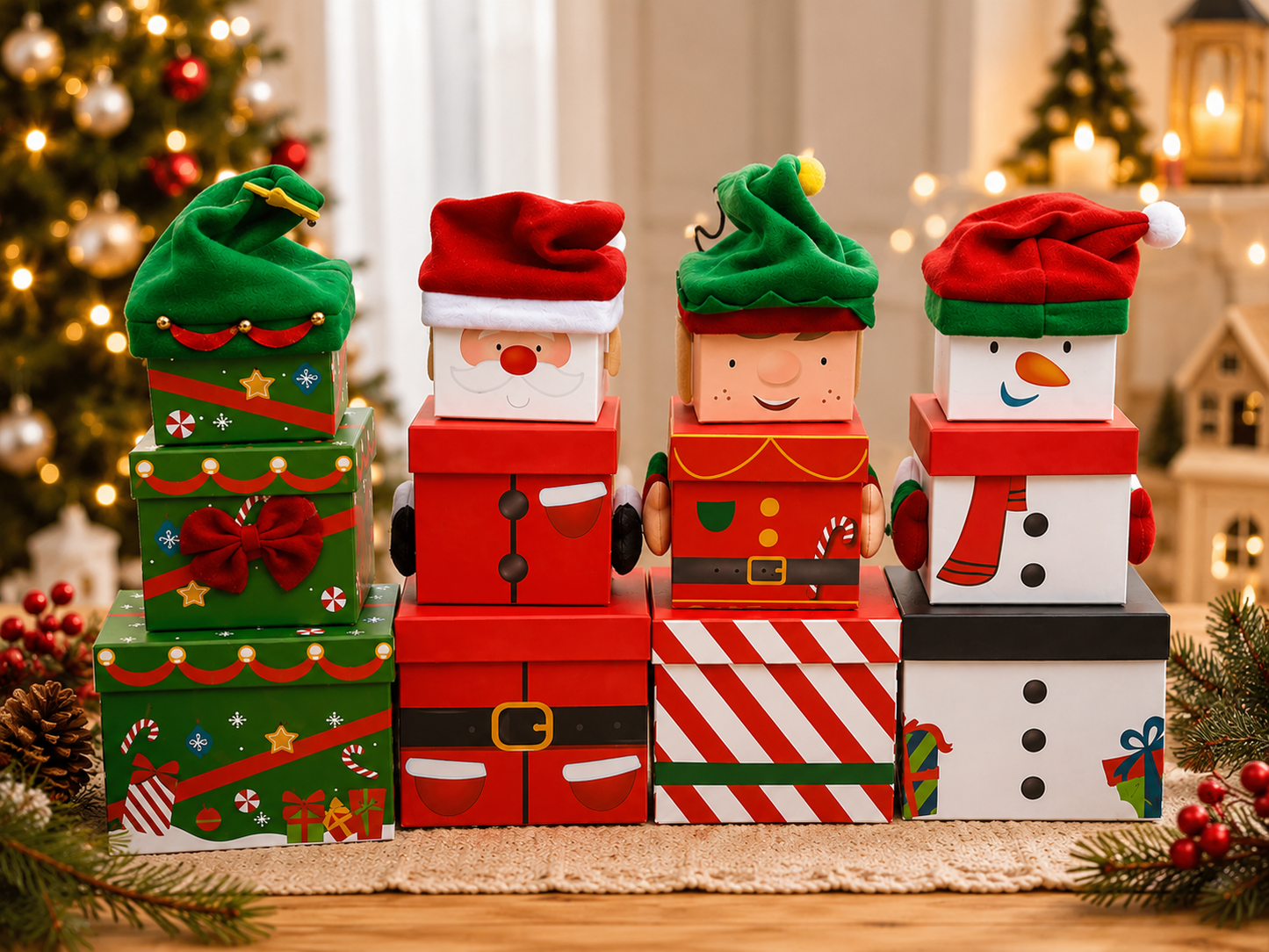 CLEARANCE Christmas Character Stacking Gift Boxes β Set of 3 π