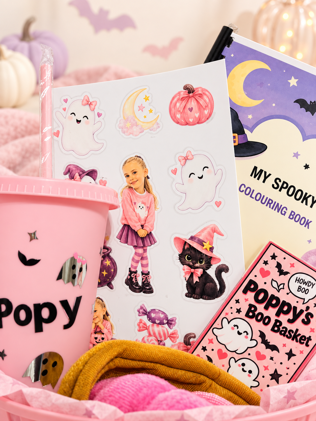 Personalised Pink Halloween Boo Basket