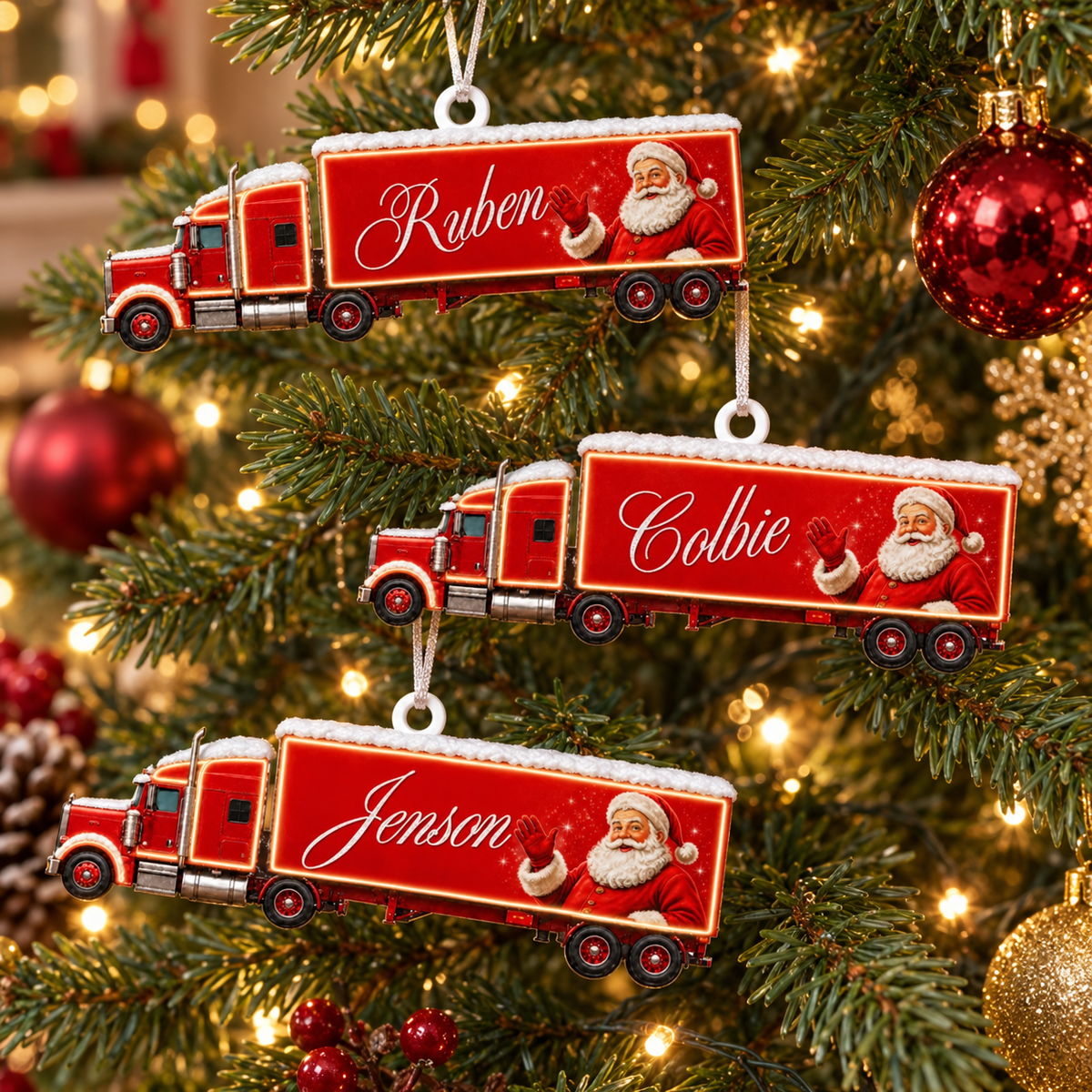 Personalised Santa Christmas Truck Decoration – 9.5cm