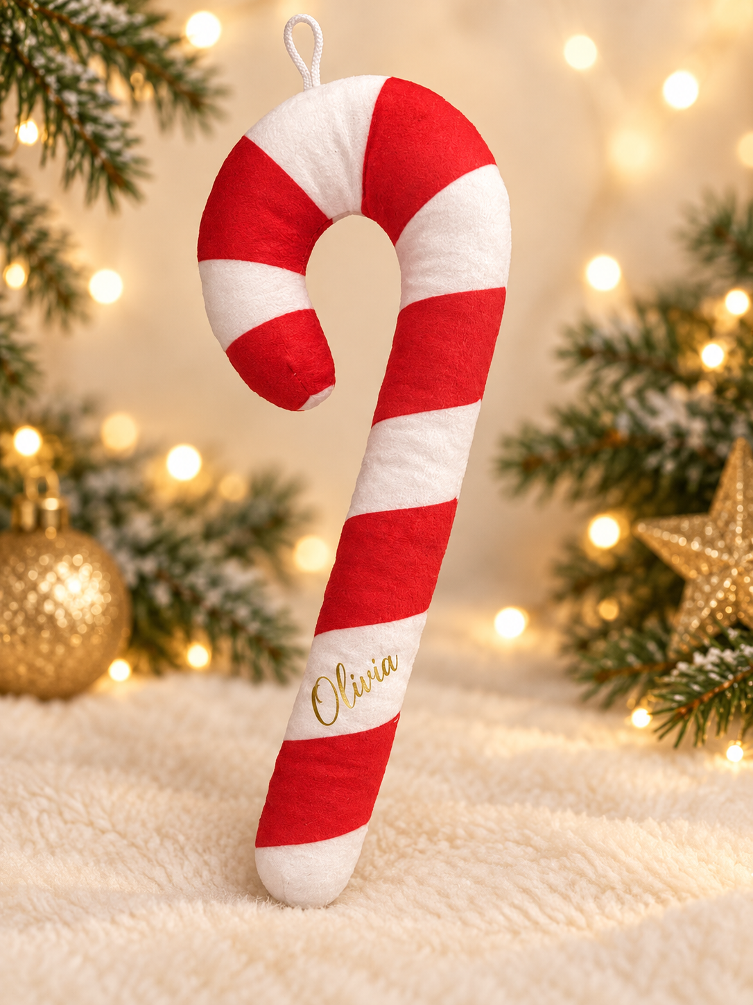 Personalised Plush Candy Cane Christmas Decoration – 20cm