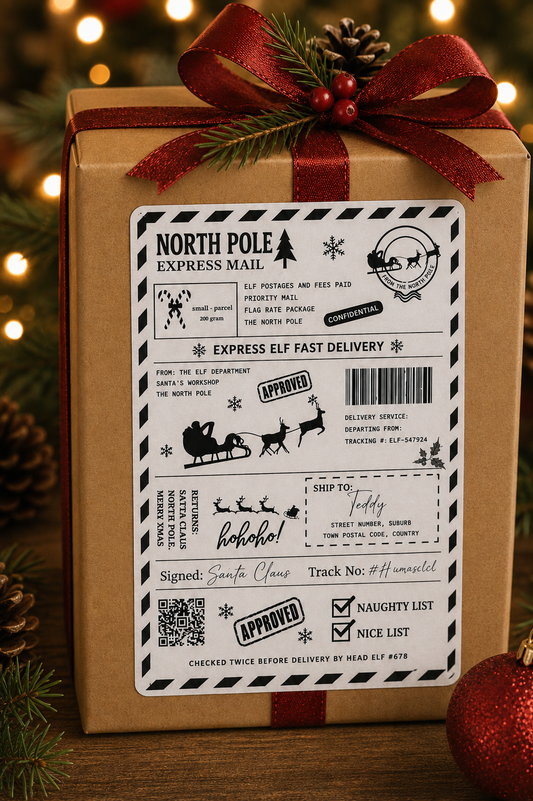 Personalised North Pole Express Christmas Parcel Labels – Pack of 10 or 20