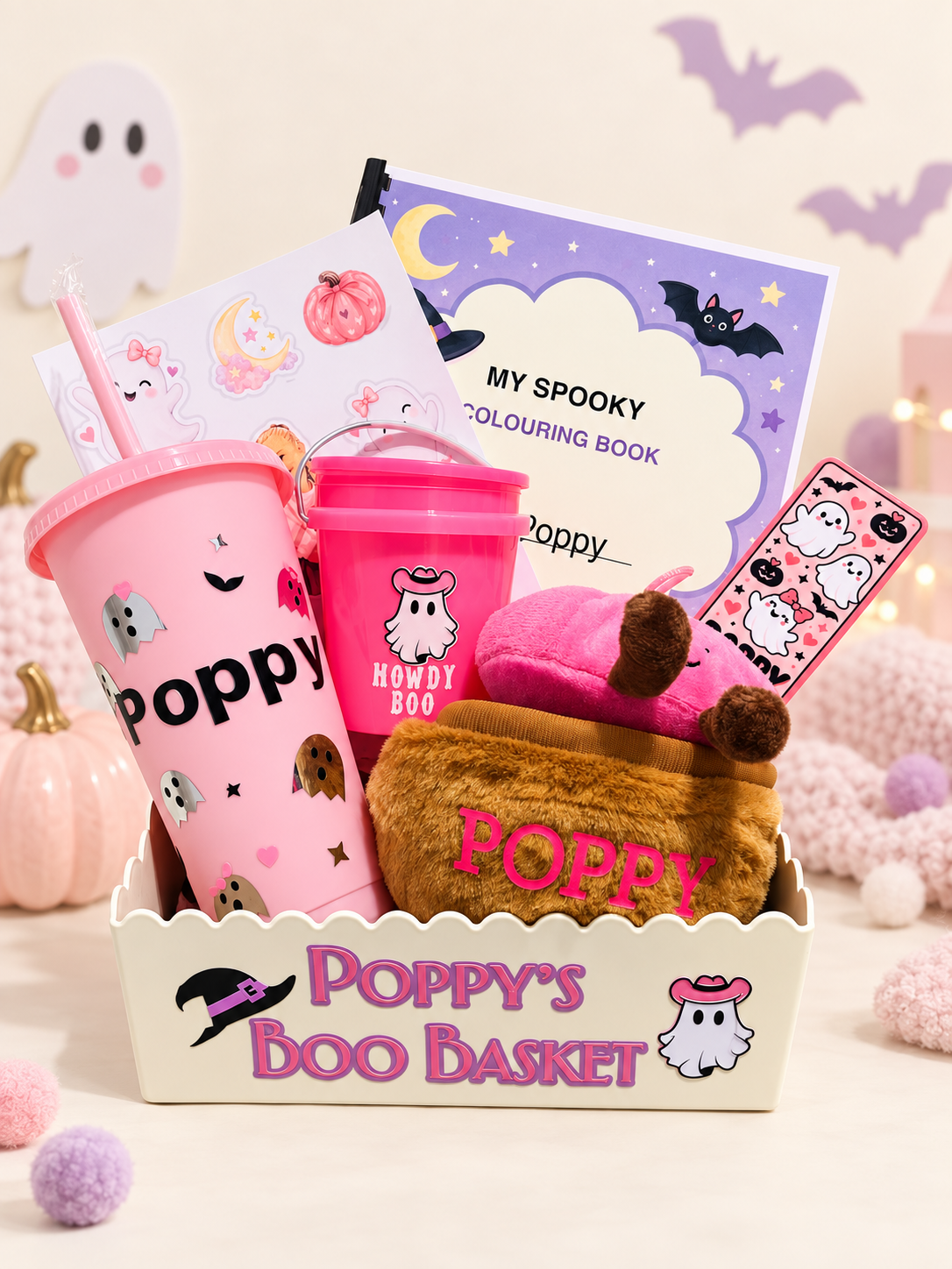 Personalised Pink Halloween Boo Basket