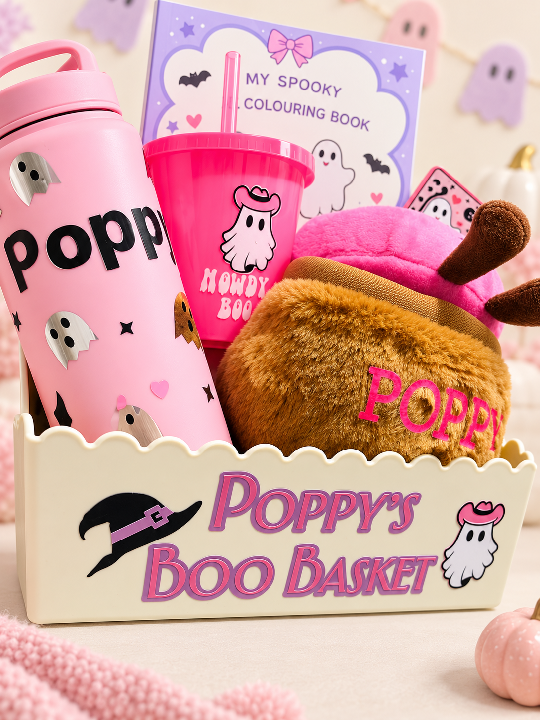 Personalised Pink Halloween Boo Basket