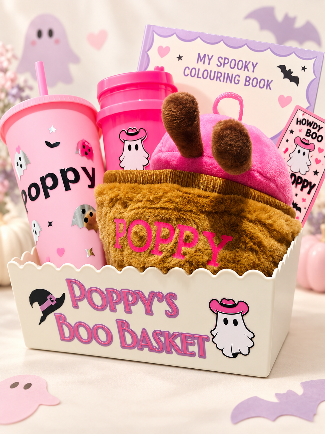 Personalised Pink Halloween Boo Basket